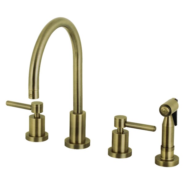 KS8723DLBS Concord 8" Widespread Kitchen Faucet W/ Brass Sprayer, Brass